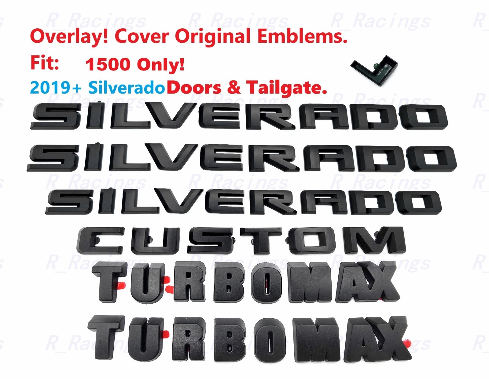 OVERLAY Matte Black Doors Tailgate Silverado Custom TurboMax Emblem 2019+ 1500