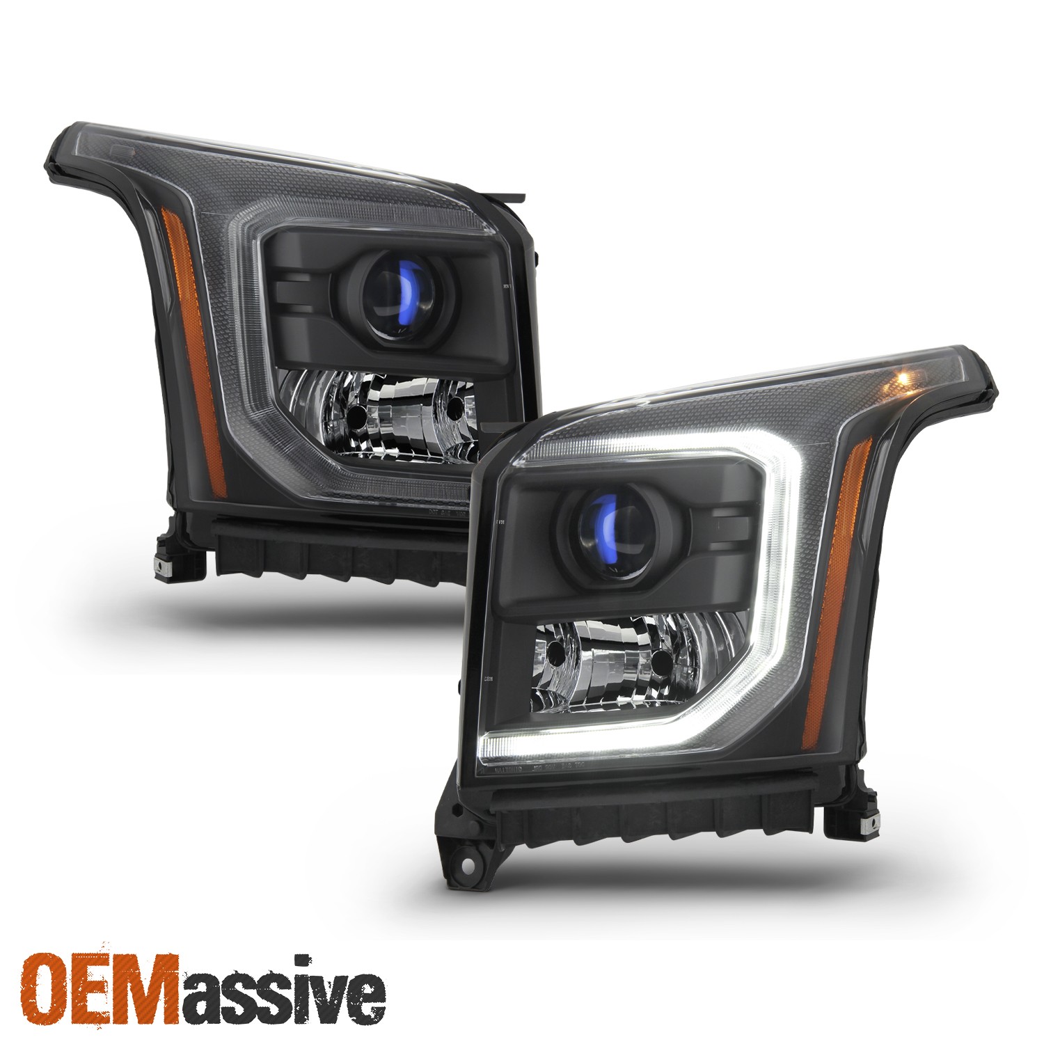 Fit 2015-2020 GMC Yukon LED DRL Projector Halogen Headlights – Black Assembly