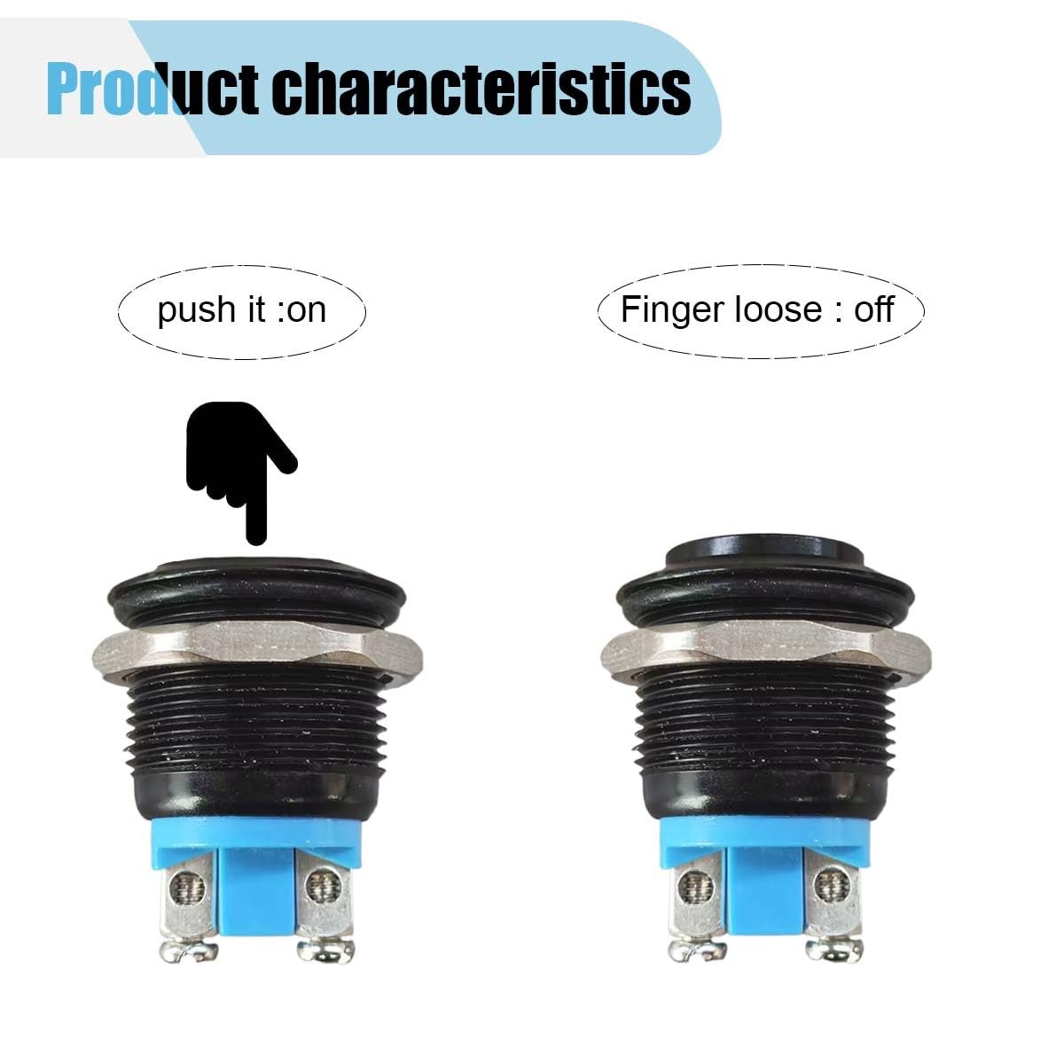 2PCS 19mm Momentary Horn Push Button Switch- 12V SPST 1NO Round Black&Blue