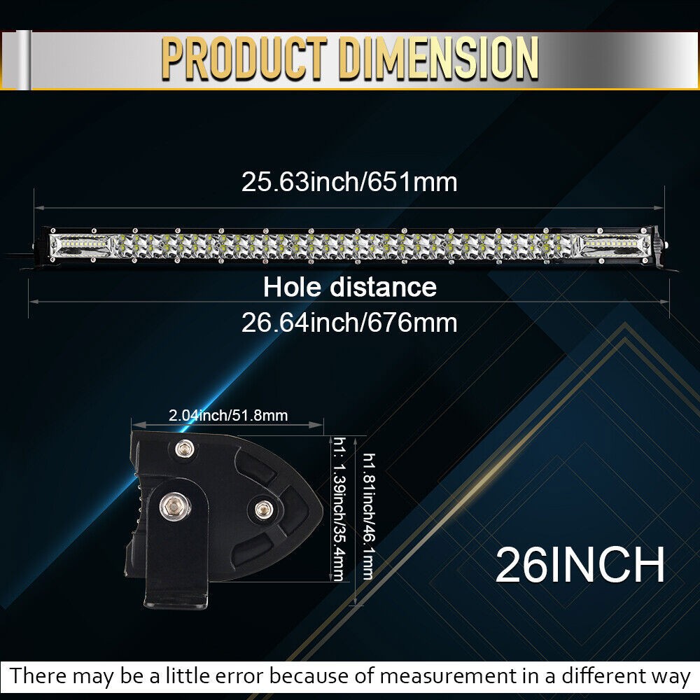 26″ 2400W Dual Row LED Work Light Bar 4X4 Truck SUV ATV Driving Fog Lamp 25″/27″
