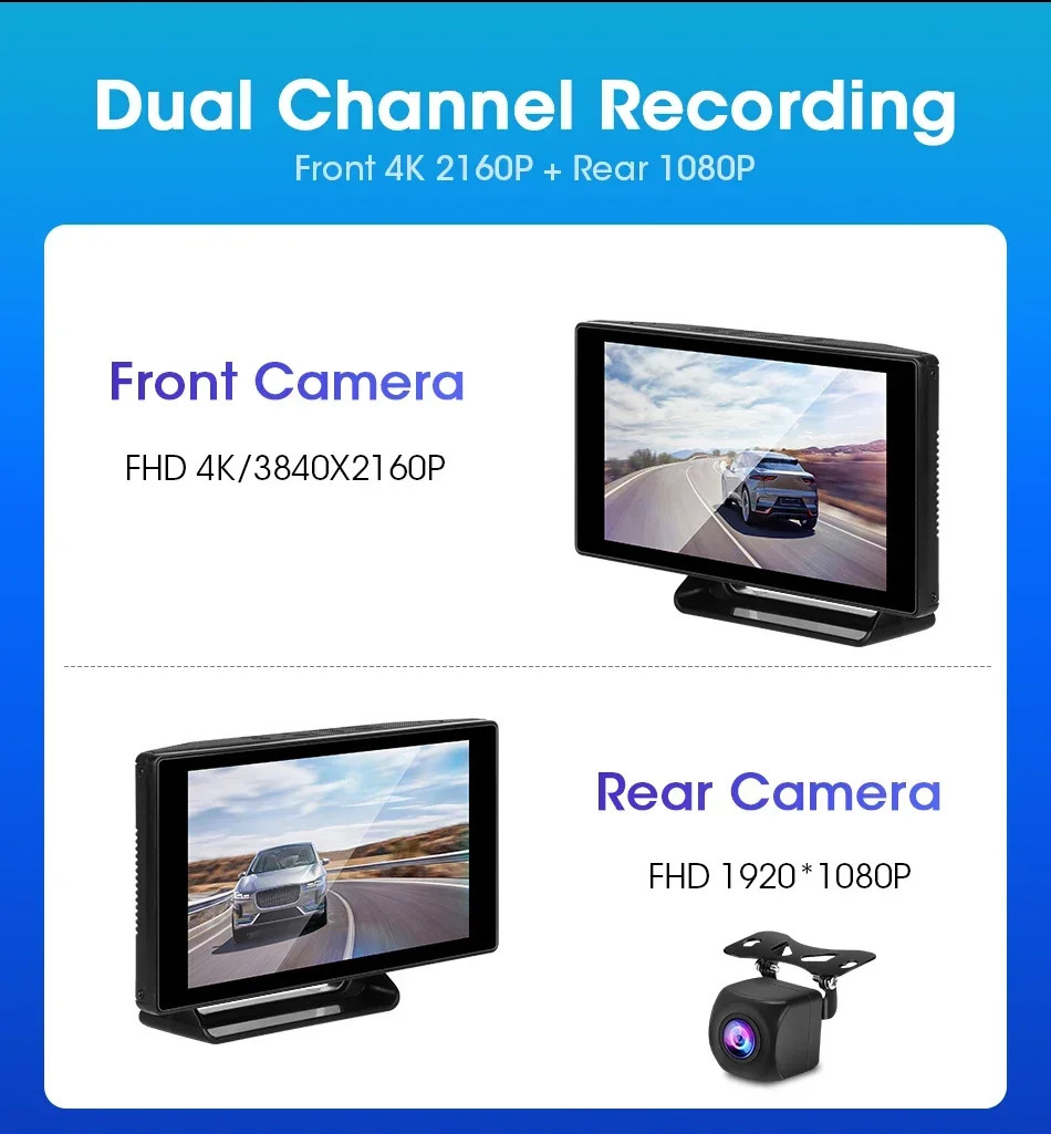 Portable 5 Inch 4K Car DVR Dash Cam Wireless Carplay & Android WIFI GPS