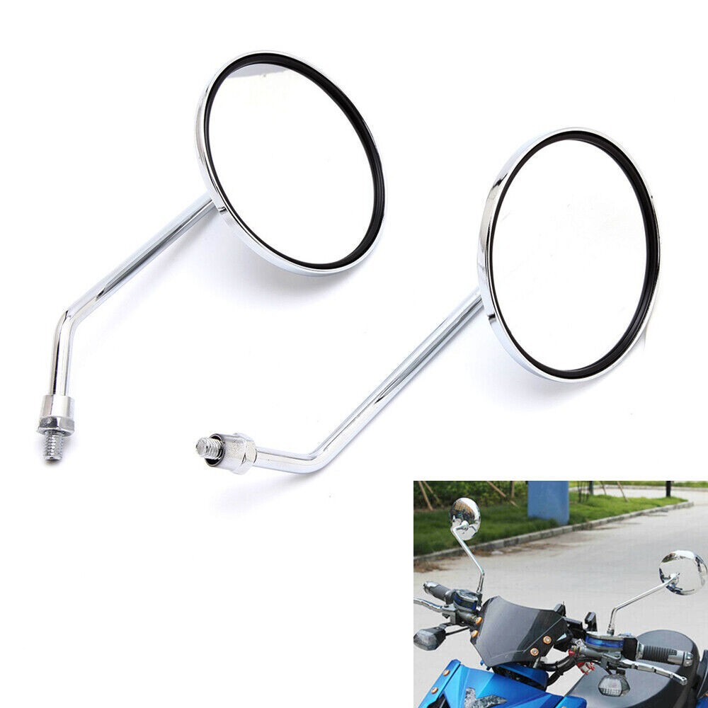 Chrome 10MM Universal Motorcycle Classic Round Long Stem Rearview Side Mirrors