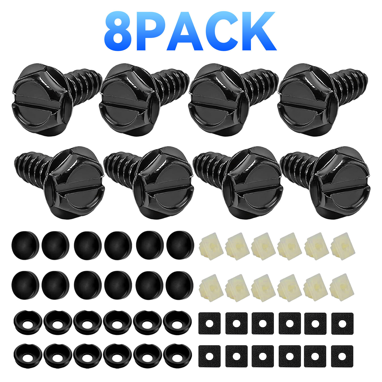 8 PCS Car License Plate Screws Stainless Steel Bolts Caps Fasteners Kit Black
