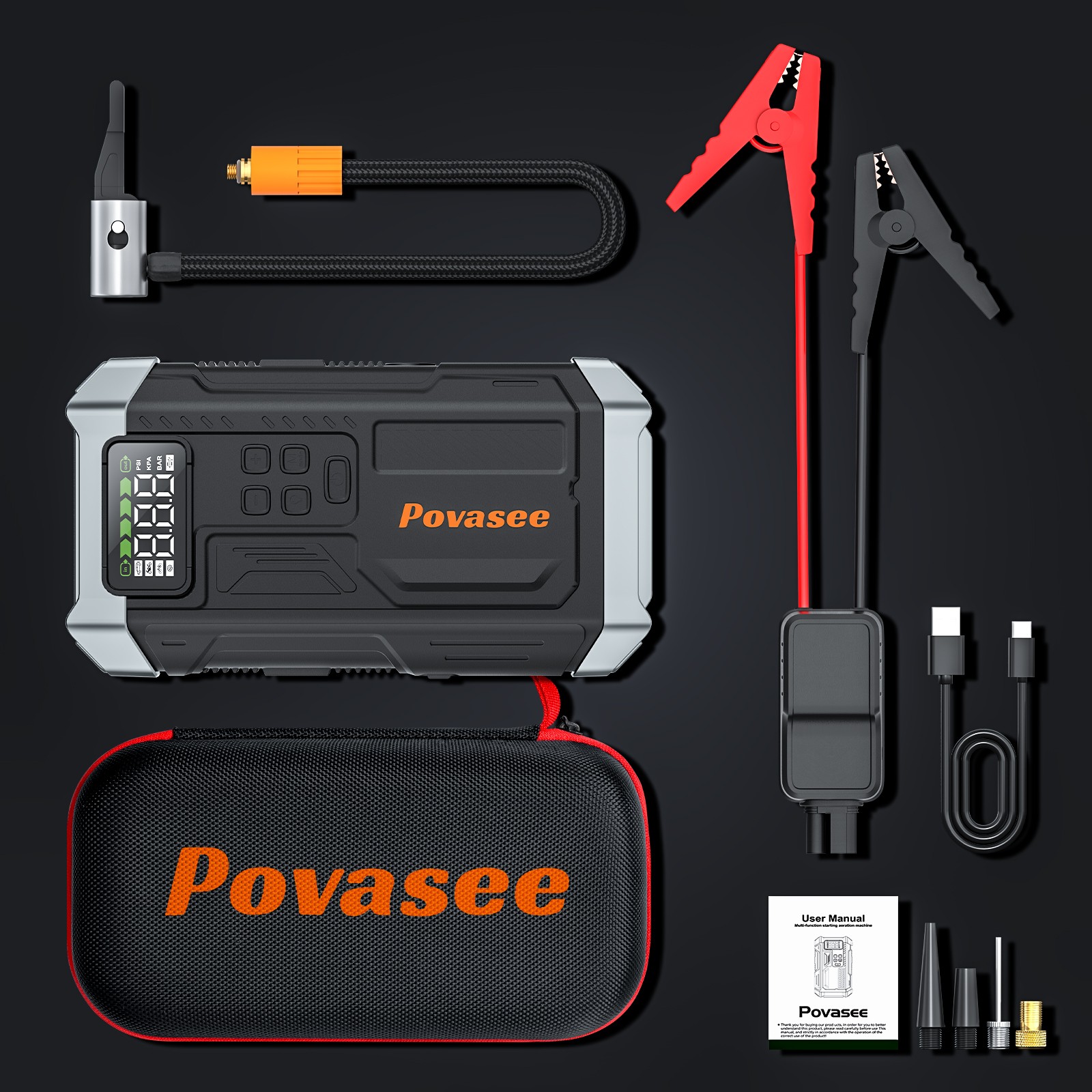 5000A Car Jump Starter with Air compressor Booster Jumper Power Bank Car Battery