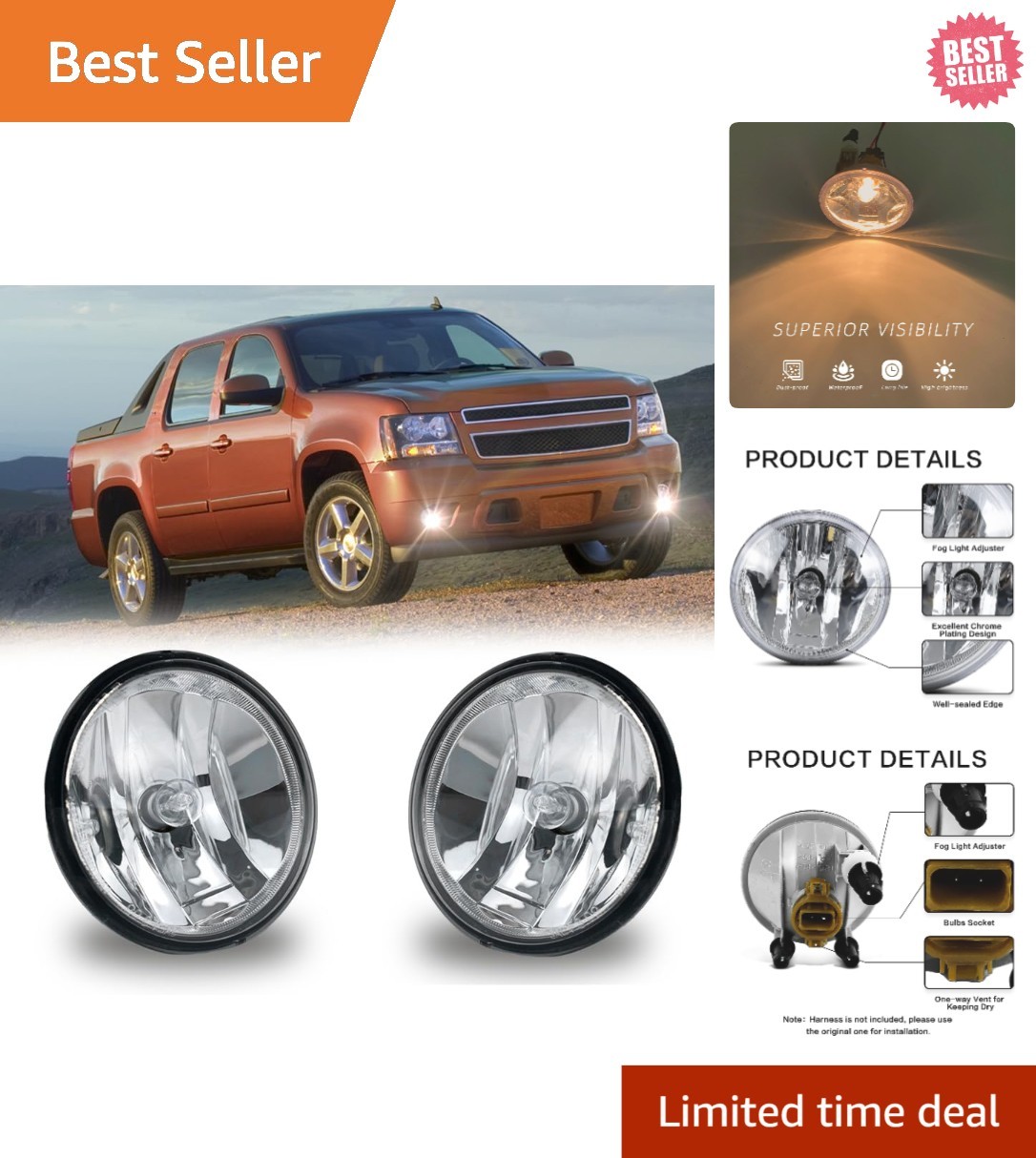 High-Visibility Waterproof Fog Lights for Chevy Avalanche/Camaro – 50,000+ Hours