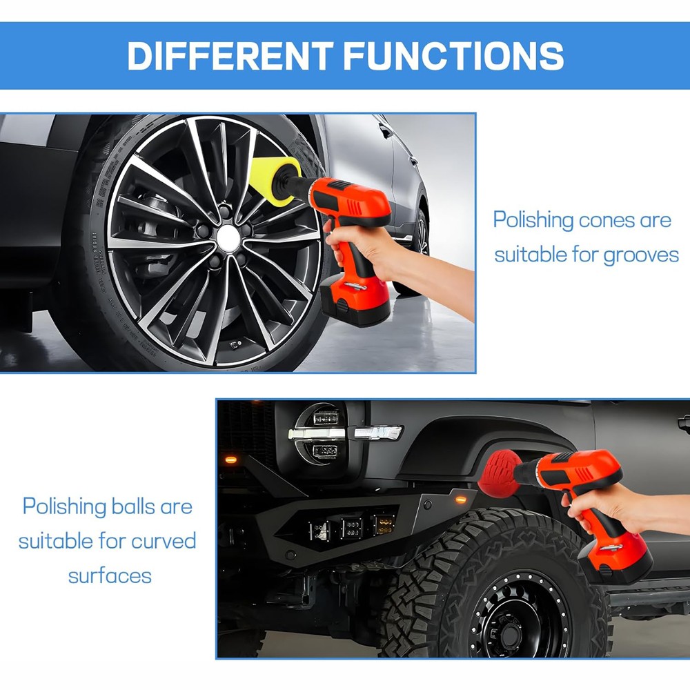 4″ Foam Drill Polishing Cone Ball Pads Kit Car Hub Waxing Buffing Wheel Polisher