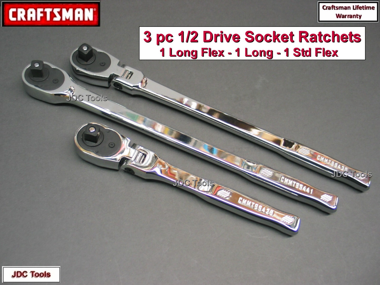 CRAFTSMAN 3 pc 1/2 Drive Ratchet Socket Wrench Set – Long – Standard – Flex head