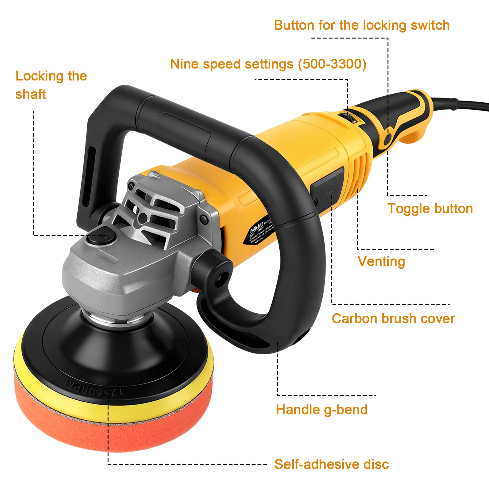 2000W Car Polisher Polishing Machine Kit Buffer Sander Variable Speed 5&6&7″ Pad
