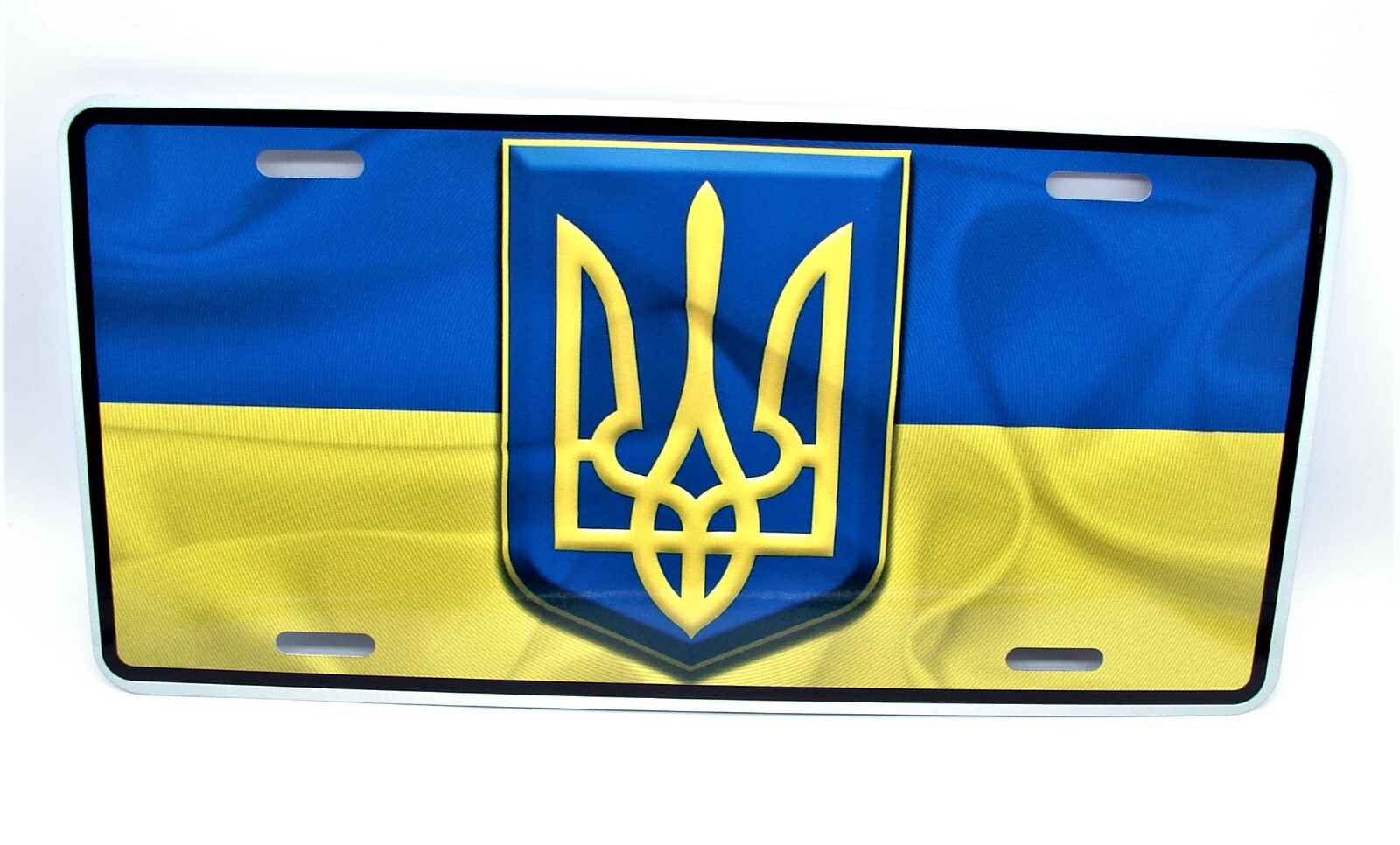 UKRAINE FLAG METAL CAR LICENSE PLATE AUTOTAG. UKRAINIAN TRYZUB УКРАЇНА ПРАПОР