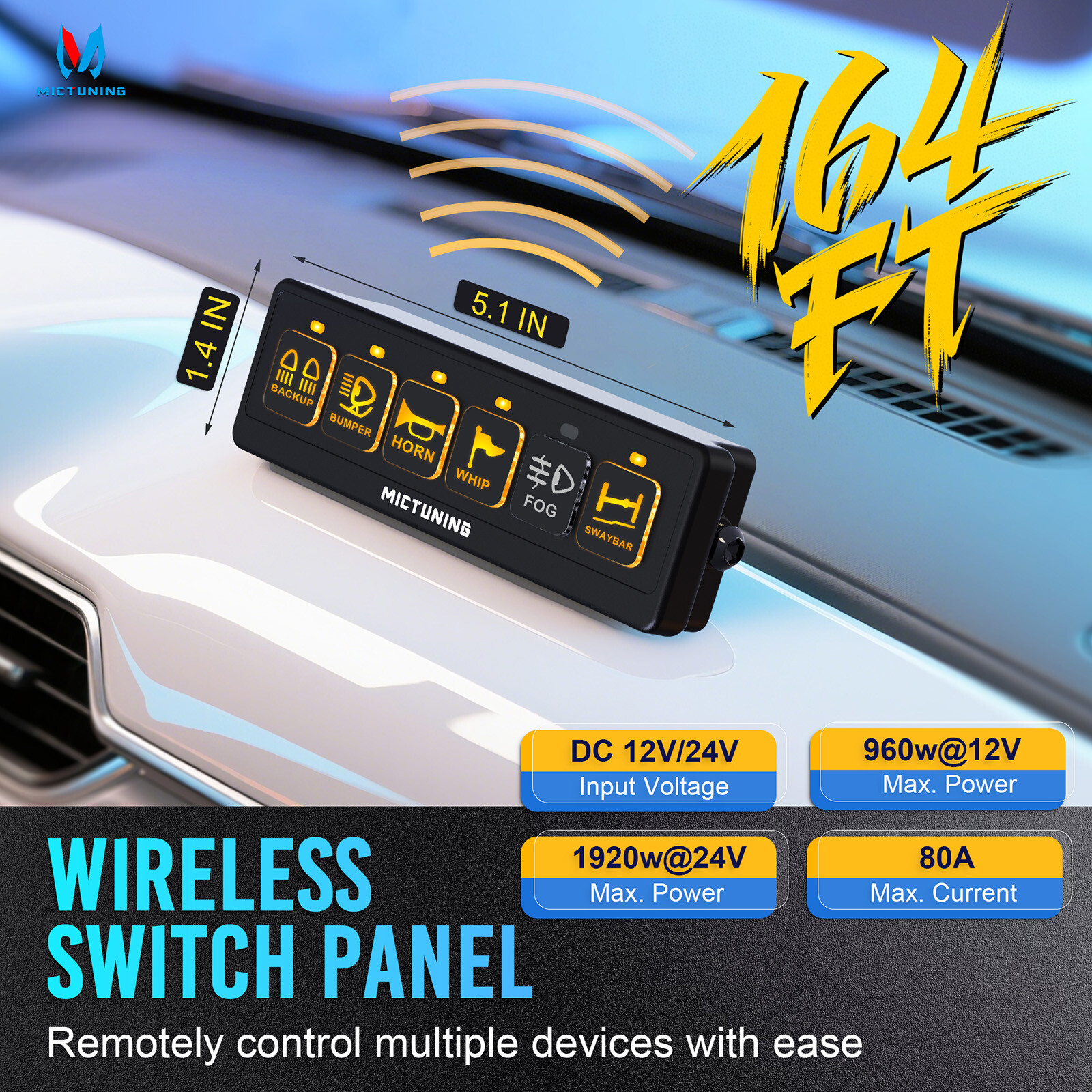 6 Gang Wireless Switch Panel,12V 80A Circuit Control Relay System Pods for Truck