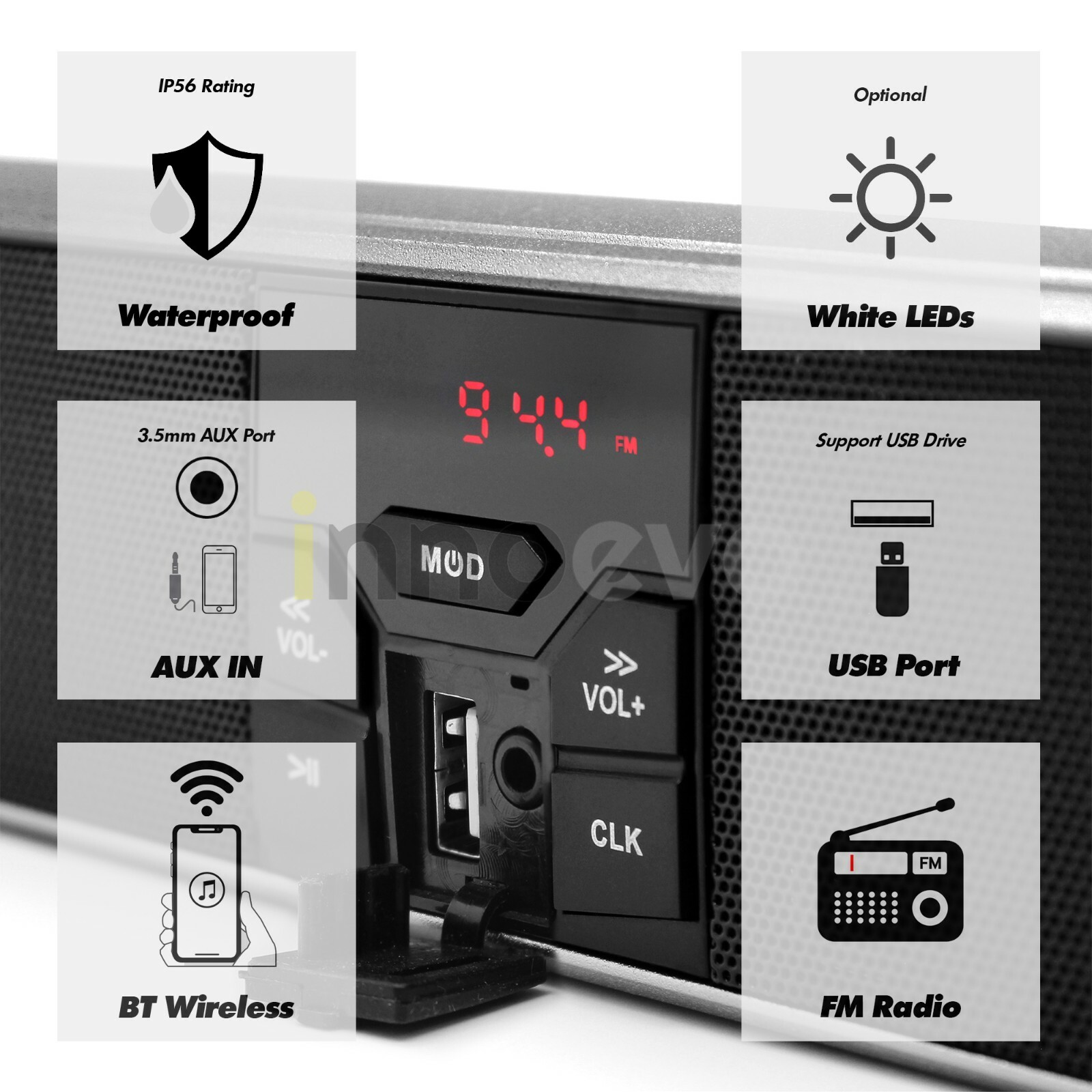 Waterproof Bluetooth Motorcycle Stereo Speaker Audio System MP3 USB AUX FM Radio
