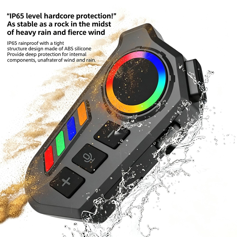 Motorcycle Helmet Intercom Bluetooth Headset LCD RGB Lights HiFi Stereo BT 6.0