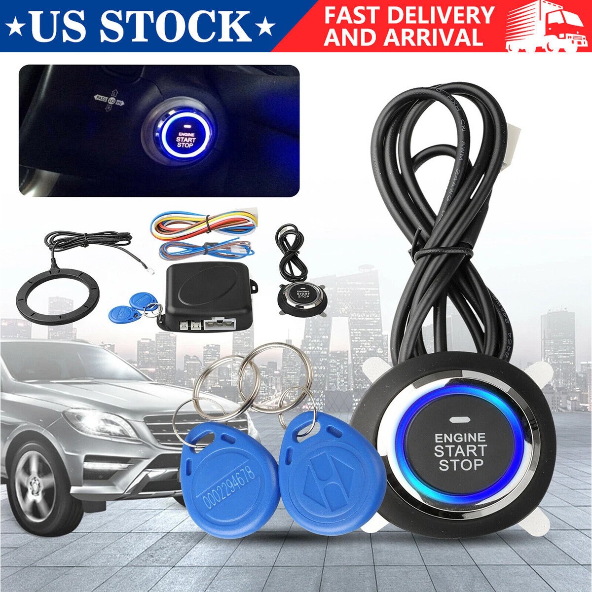 Car Ignition Switch 12V RFID Engine Start Push Button Keyless Entry Starter Kit