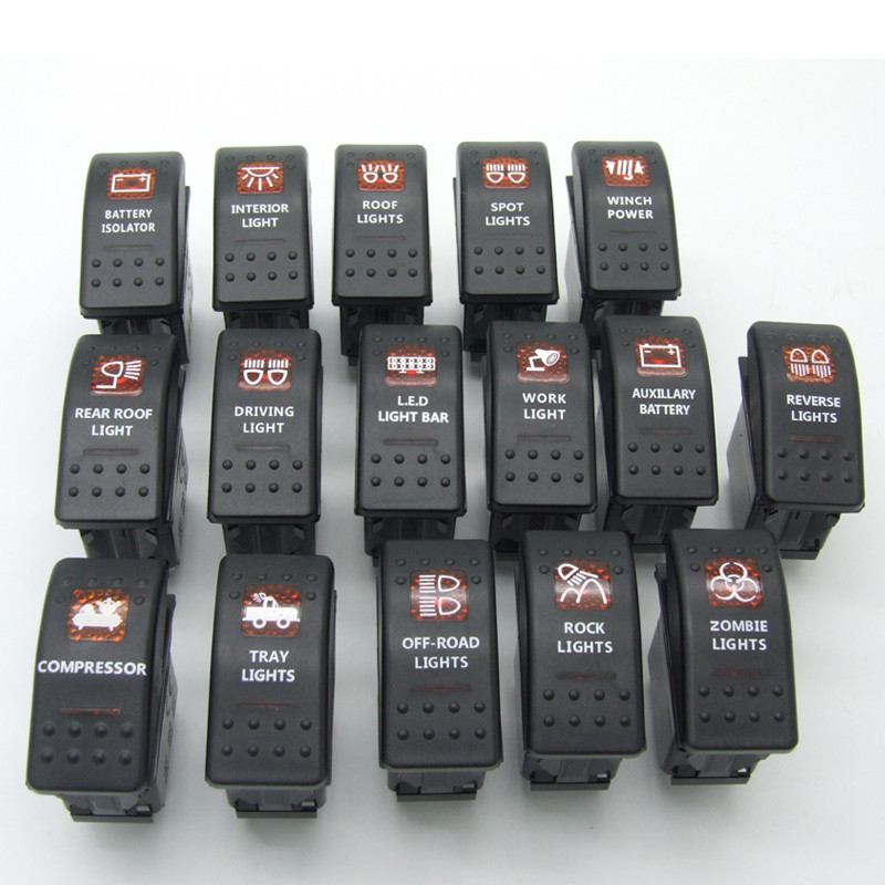 ON/OFF Black Bar Carling Rocker Toggle Car Boat Switch LED Light 12V/20A,24V/10A