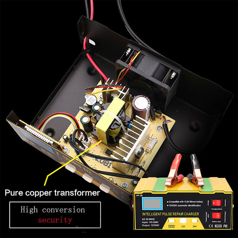 Car Battery Charger Heavy Duty 12V/ 24V Automatic Intelligent Pulse Repair