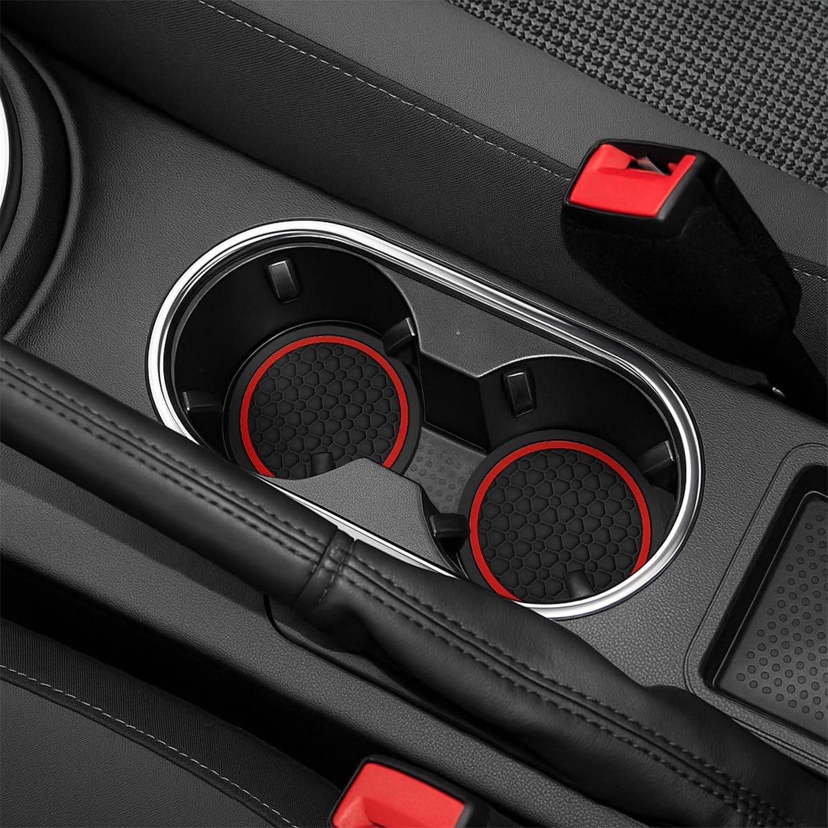 ANFTDCO 4PCS Car Cup Holder Coasters, Non-Slip Dustproof Automotive Black/Red