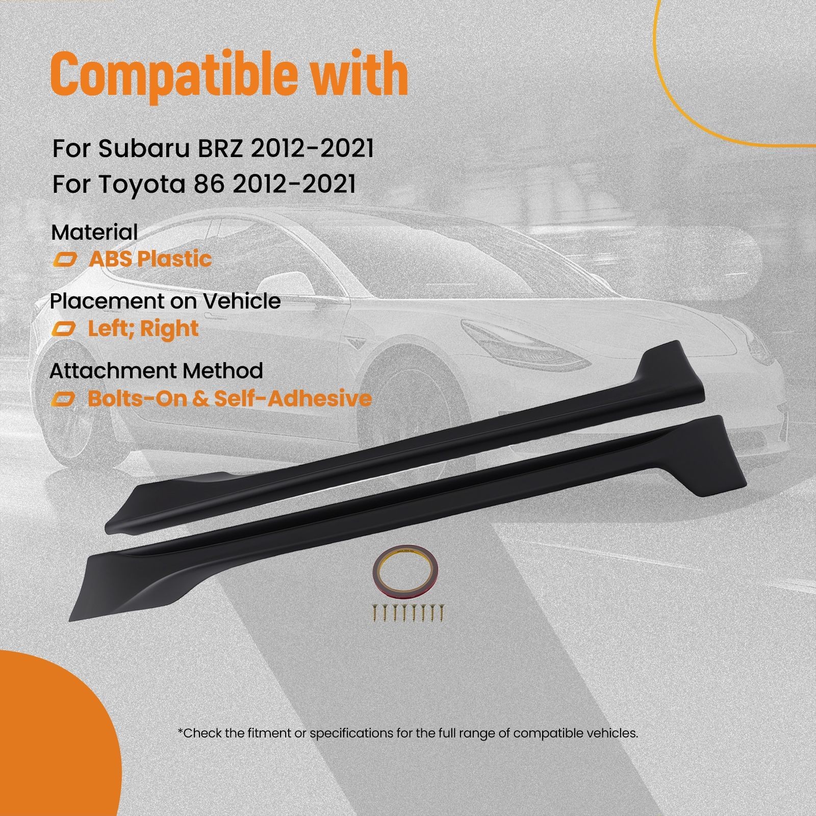 Black ABS Plastic Side Skirt for Subaru BRZ Toyota 86 Scion FR-S 2012-2021