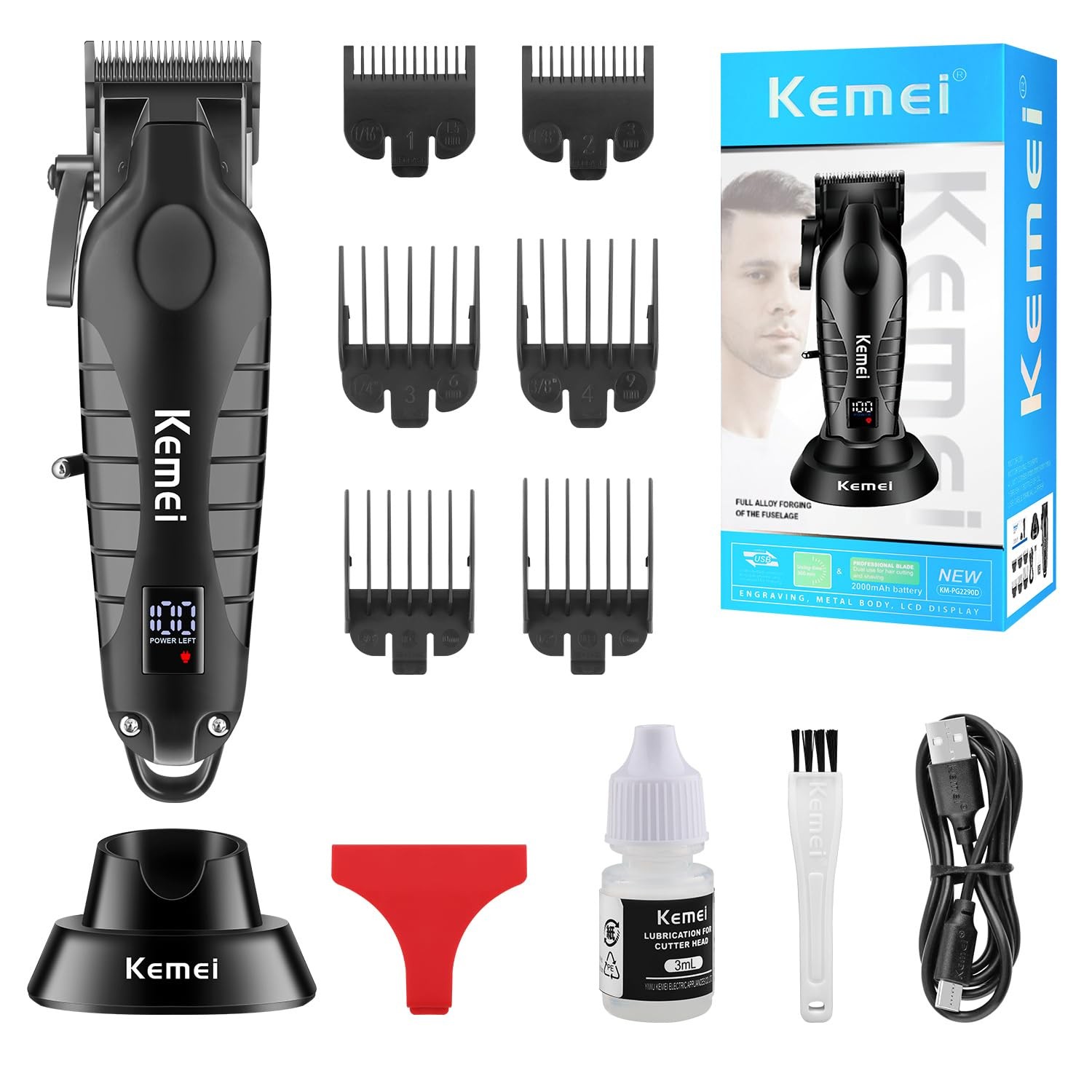 KEMEI Professional Hair Clippers Set for Men,Cordless Rechargeable Km-pg2290d