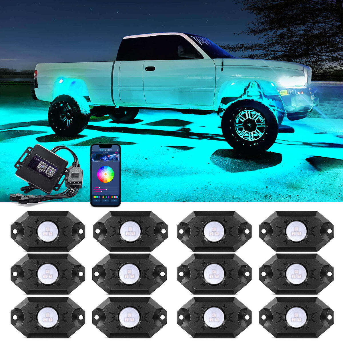 MICTUNING C2 RGB+IC Dream Color LED Rock Lights Kit, 8-24 Pods Underglow Lights
