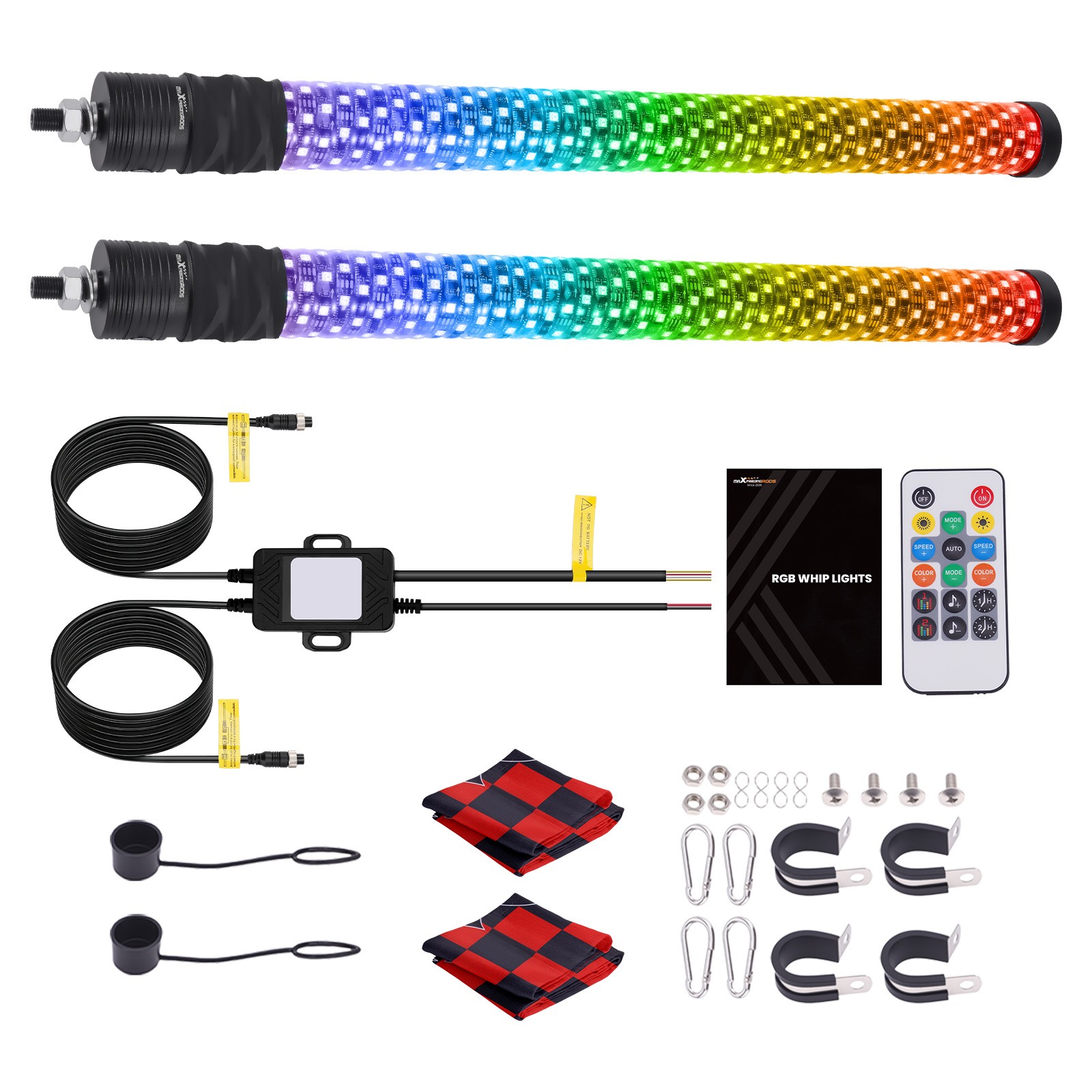 2PCS 2FT Spiral LED Fat Whip Light Antenna RGB Chasing For Can-am X3 RZR UTV ATV