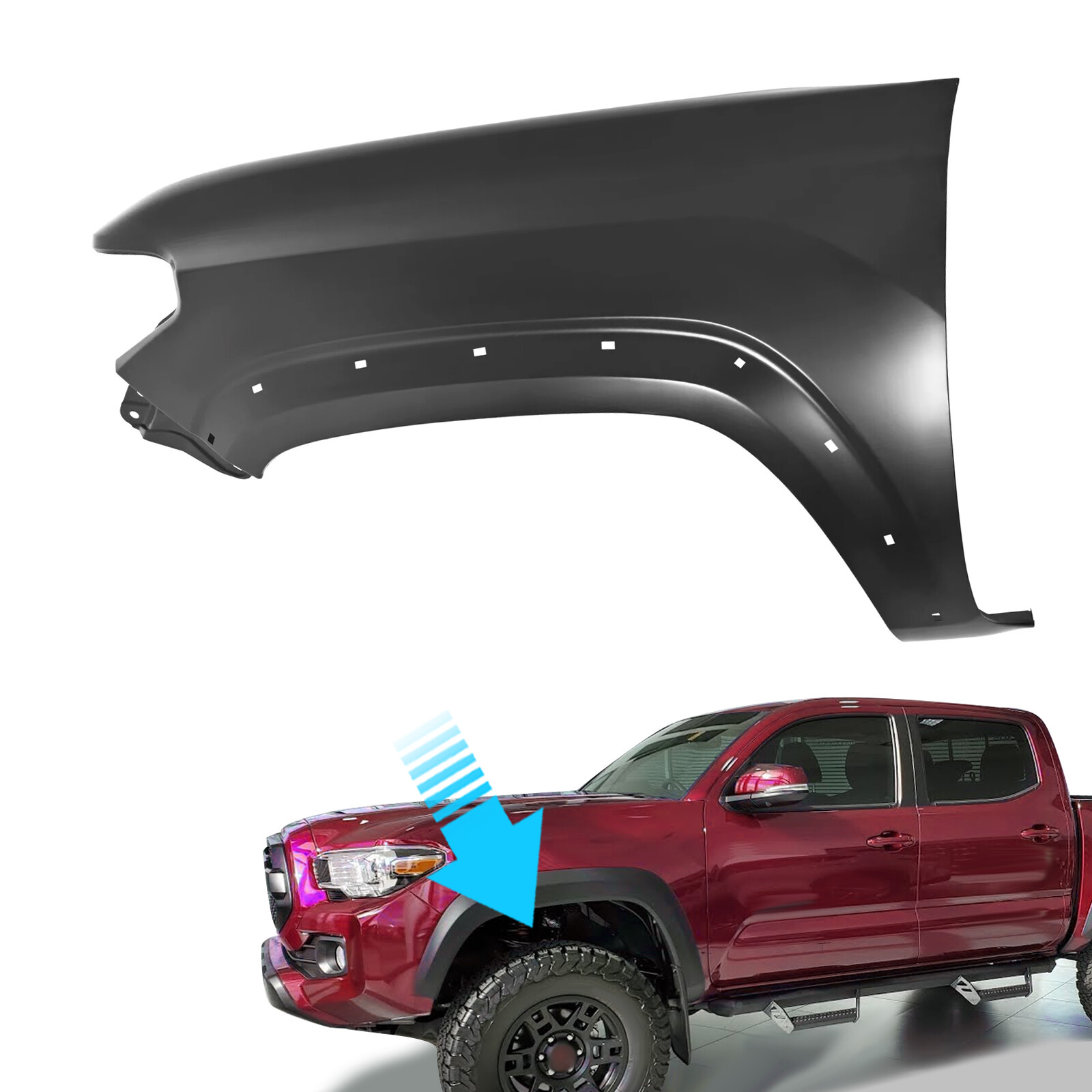 For Toyota Tacoma 2016-2023 Primed Black Front Left Side Fender W/ Molding Holes
