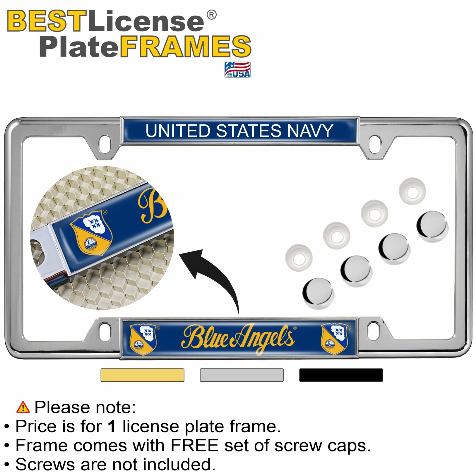 Car 4-hole Metal License Plate Frame – U.S. NAVY Blue Angels Domed Design