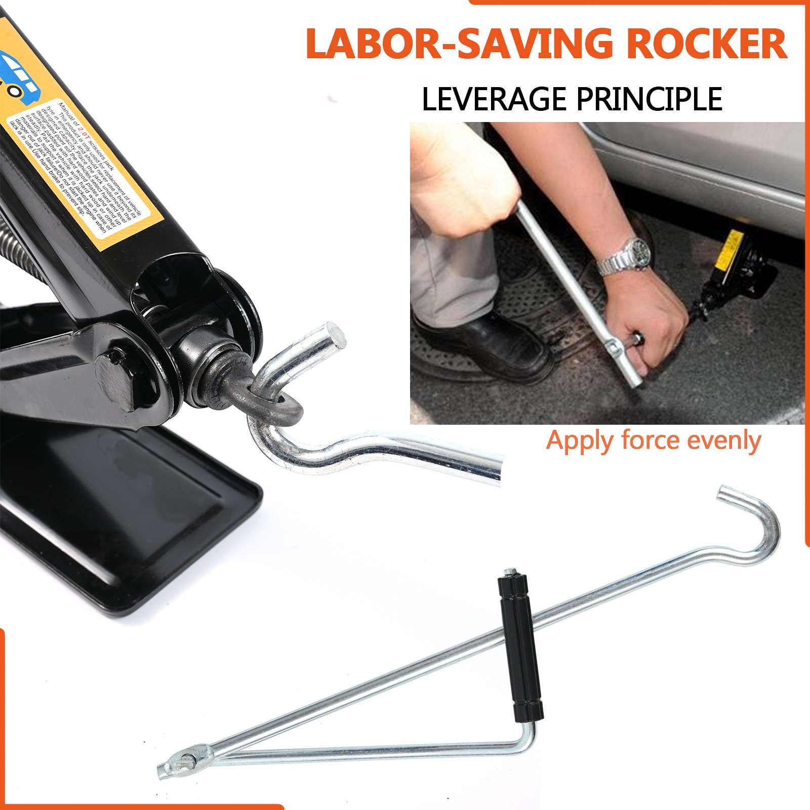 2 Ton 4,400 lb Heavy Duty Steel Scissor Car Jack w/ Crank Wrench & Storage Bag