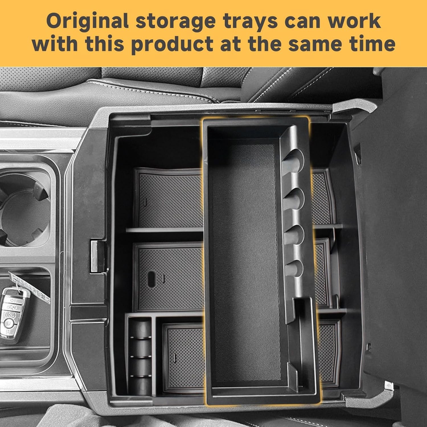 Black ABS Plastic Full Tray Organizer for Ford F250 F350 2023-2026 Center Consol