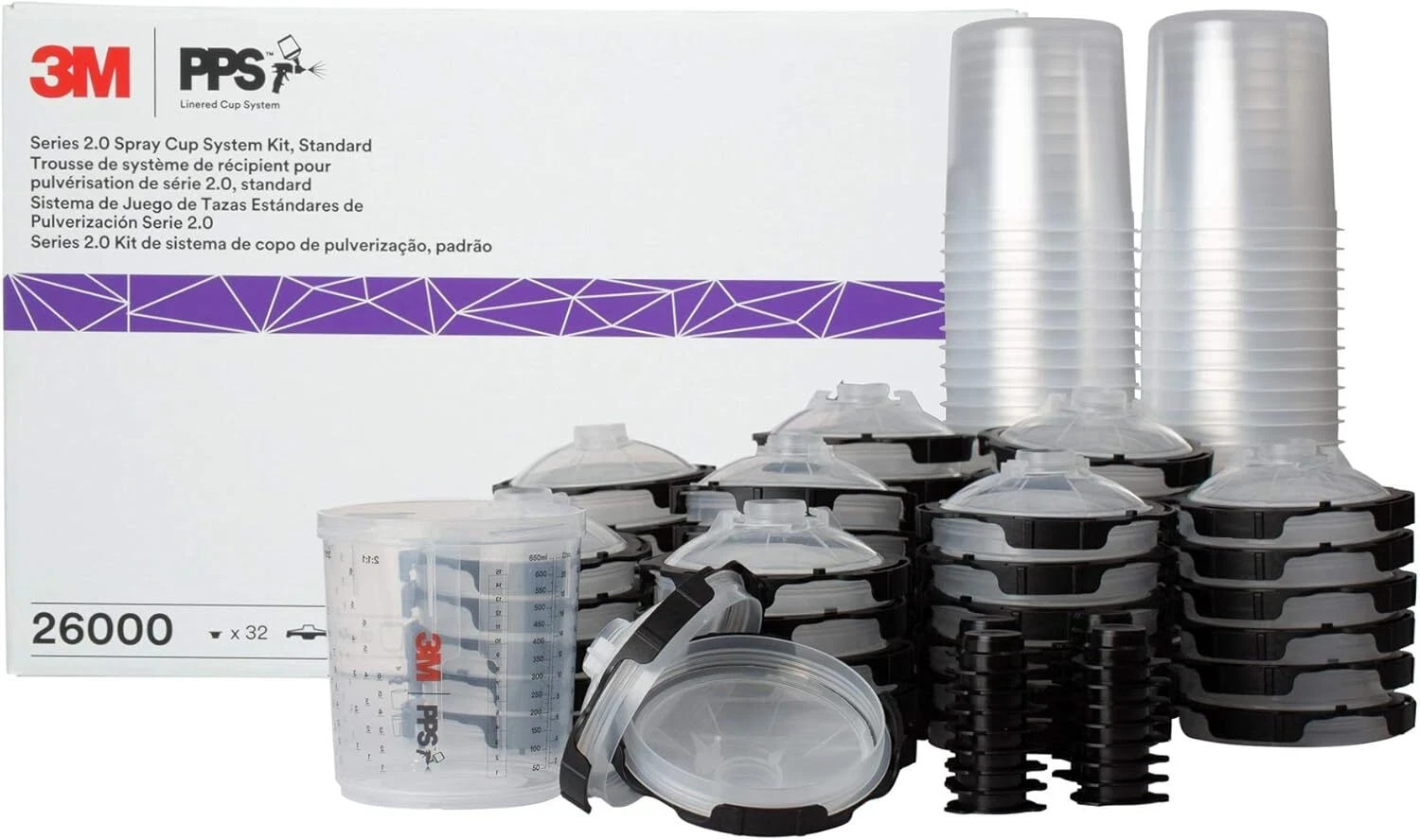 3M – 26000 PPS 2.0 Spray Gun Cup, 50 Lids and Liners Kit, Standard, 200-Micron