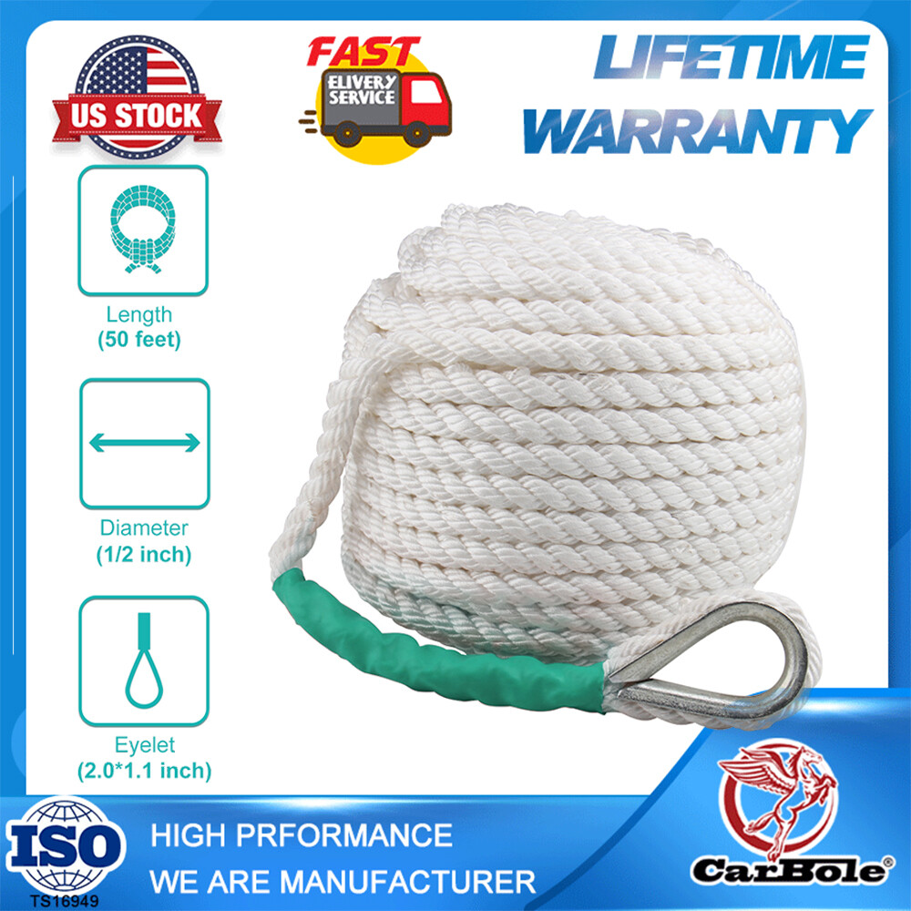 1/2inch 200FT Twisted 3 Strand Nylon Anchor Rope Braided Boat Line w/ Thimble