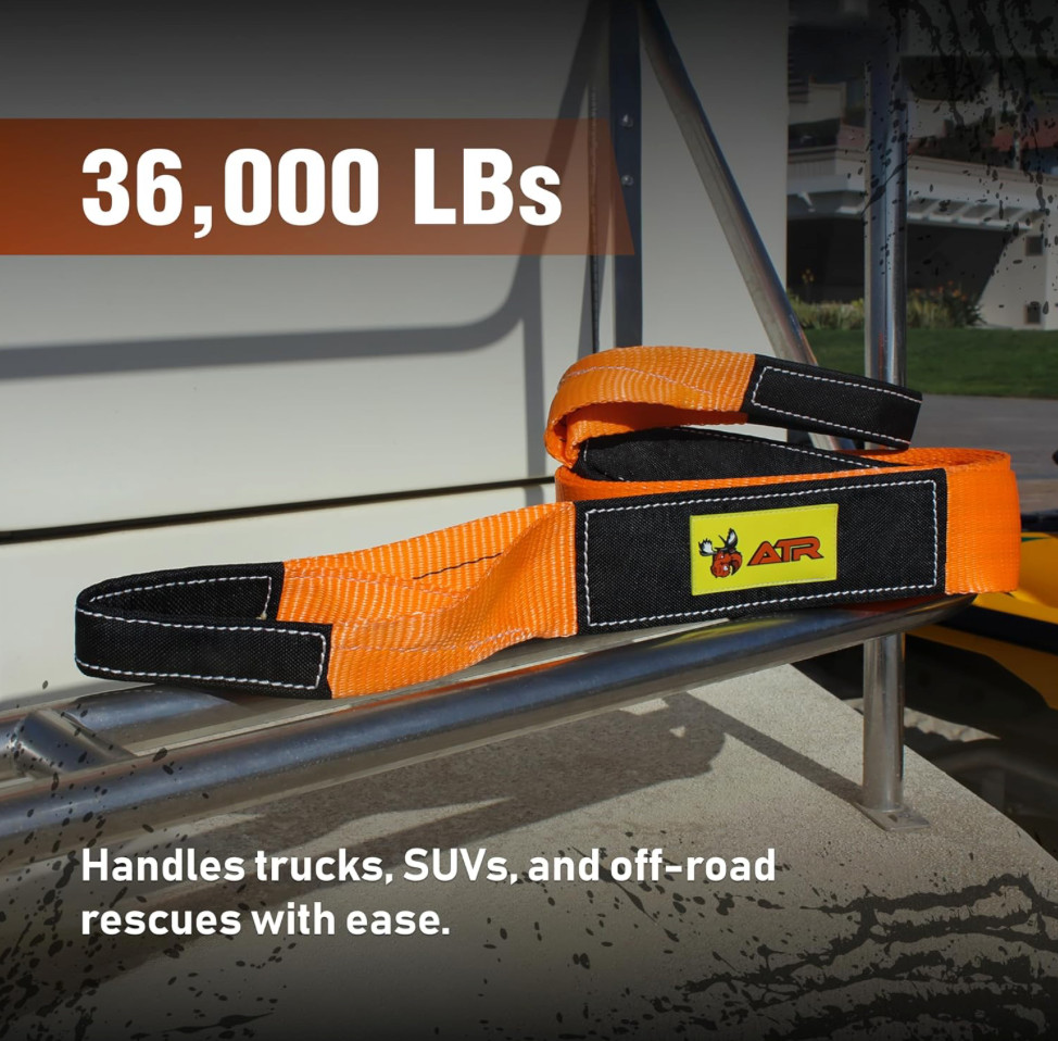 ATR Recovery Tow Strap 3.5″ x 20ft – 36,000 lbs Break Strength, Heavy Duty Strap