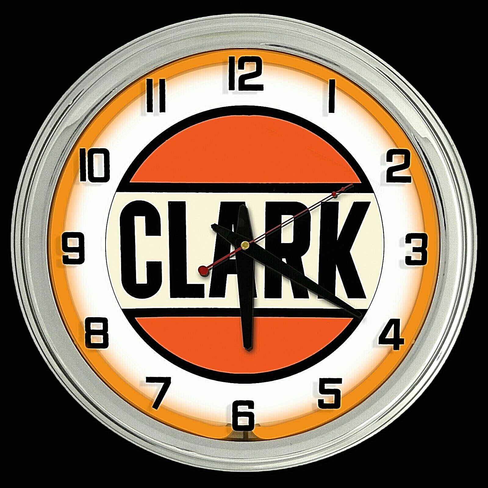 16″ CLARK Oil Gas Station Sign Orange Neon Clock