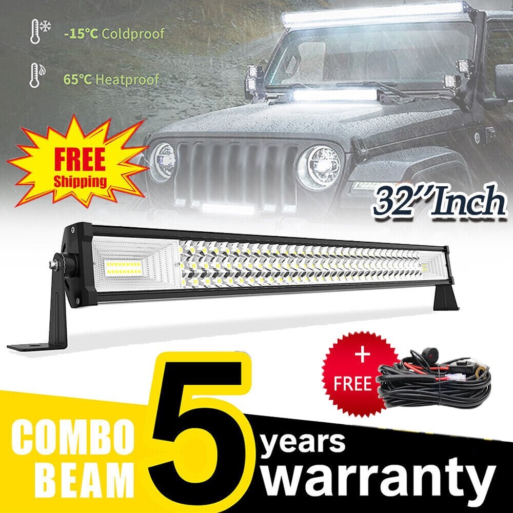 32 Inch LED LIGHT BAR Tri Row Spot Flood Combo Truck Offroad 4WD ATV SUV Light