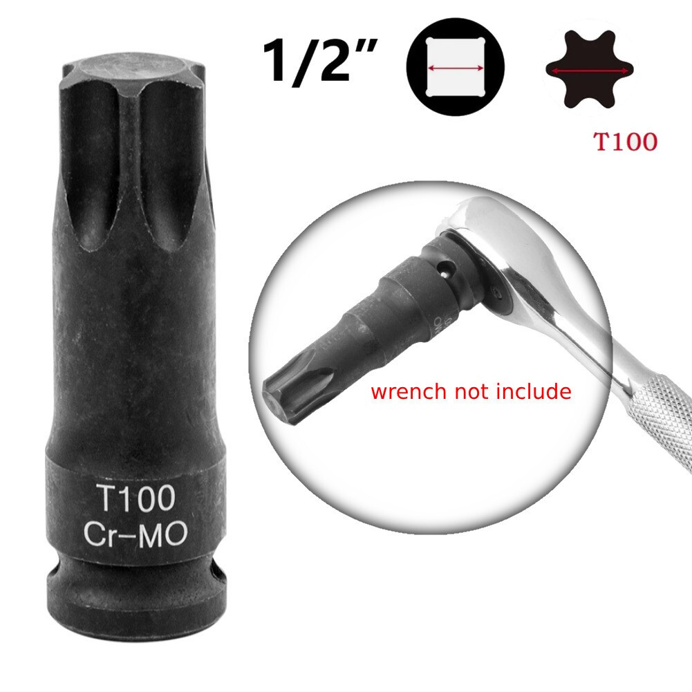 T100 Torx 6 Point Socket Adapter Set 1/2”Drive Impact Bit Socket Adapter Tool