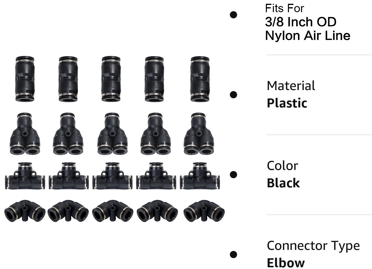 Nylon Air Line Dot OD 3/8″ 33ft 50ft 100ft 200ft Or Push To Connect Fitting 5Pcs