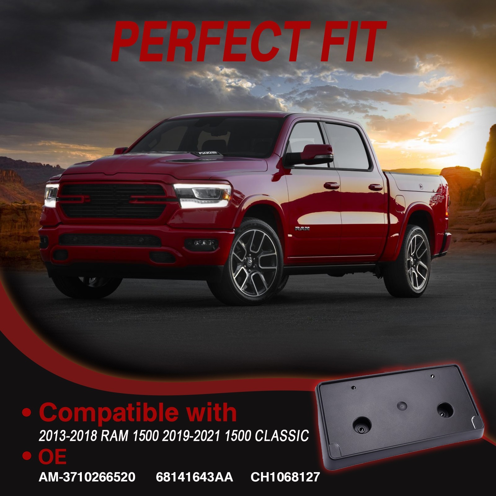 Front License Plate Bracket Fit For 2013-2022 Ram 1500 CH1068127 68141643AA