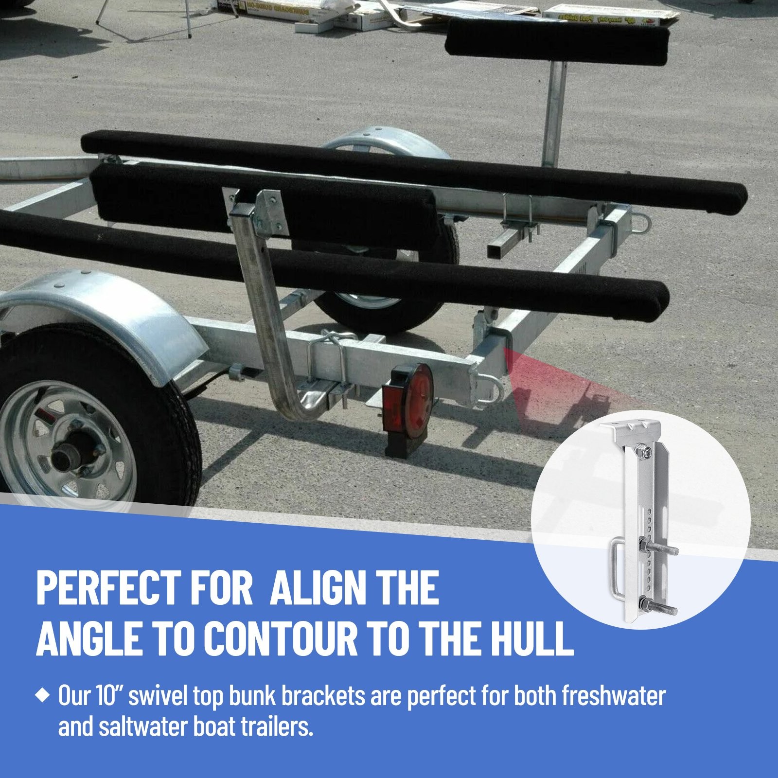 4 Pack 10″ Galvanized Swivel Top Bunk Bracket Kit For Boat Trailer 1.5×3、2×3、3×3