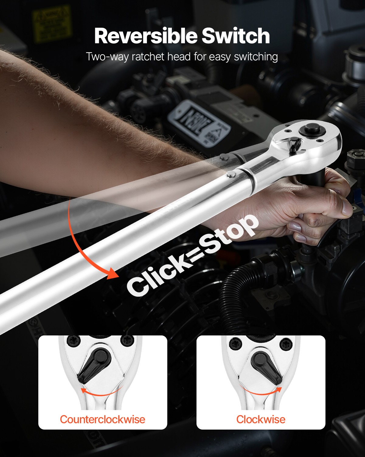 VEVOR Click Torque Wrench 3/4 In Drive 100-600 lbf-ft/136-814N.m Dual-direction