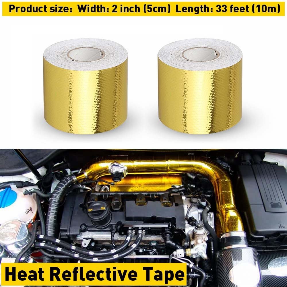 2″ 33FT Intake Heat Reflective Tape Wrap Self Adhesive Temperature High 2PC Gold