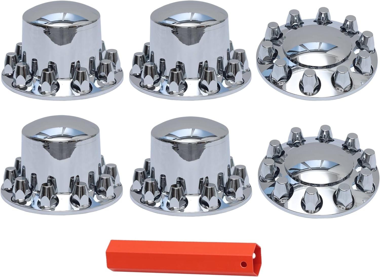 Chrome Plastic Semi Truck Wheel Axle Cover w/33mm Lug Nut Front & Rear Thread-On