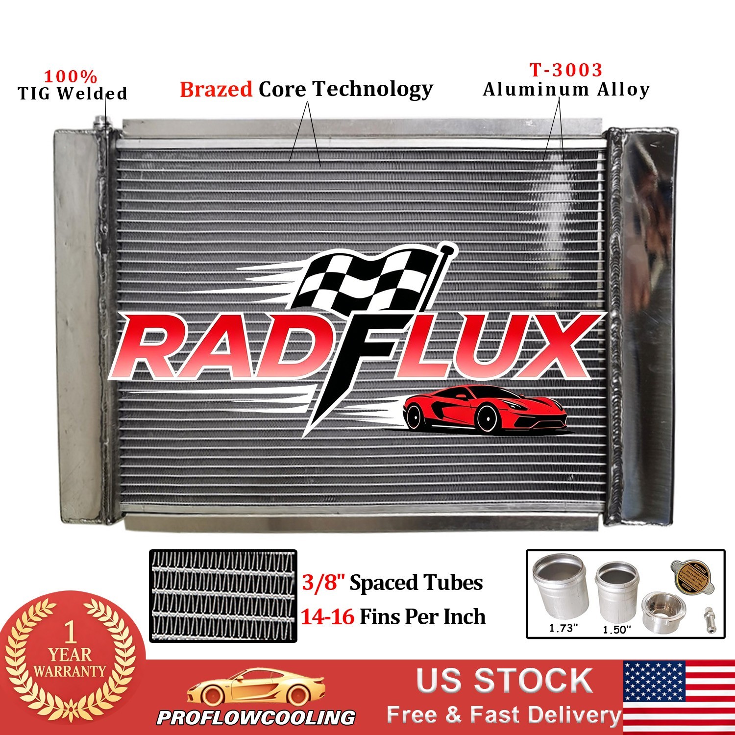 26″ x 16″ Overall Size Aluminum Performance Custom Radiator Kit #204115B 2-Rows