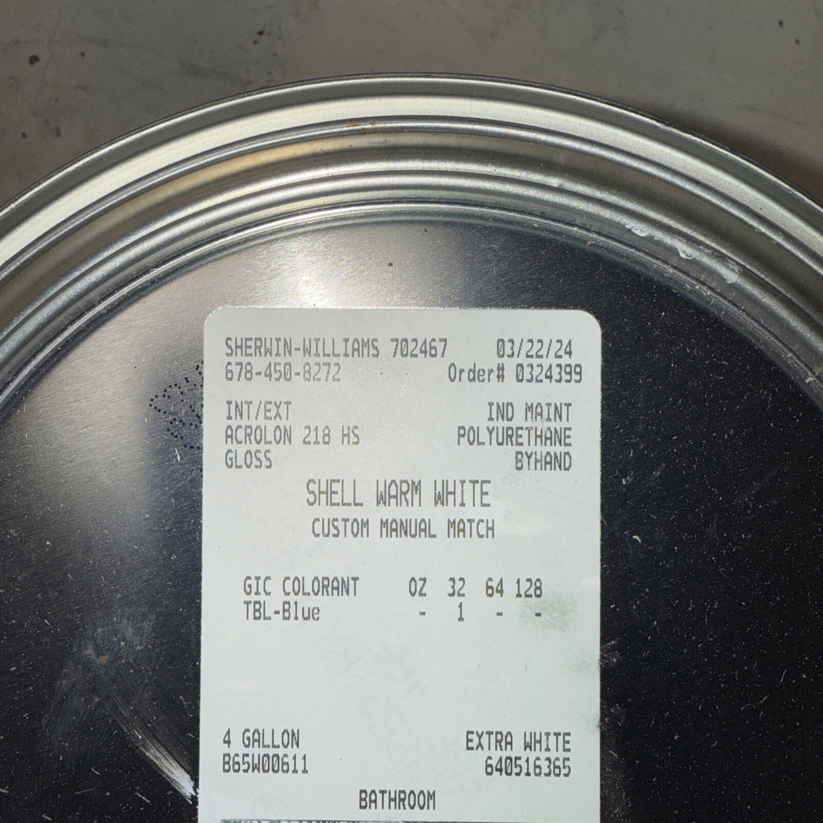 1 Gal Acrolon 218 HS Acrylic Polyurethane, Gloss Shell Warm White