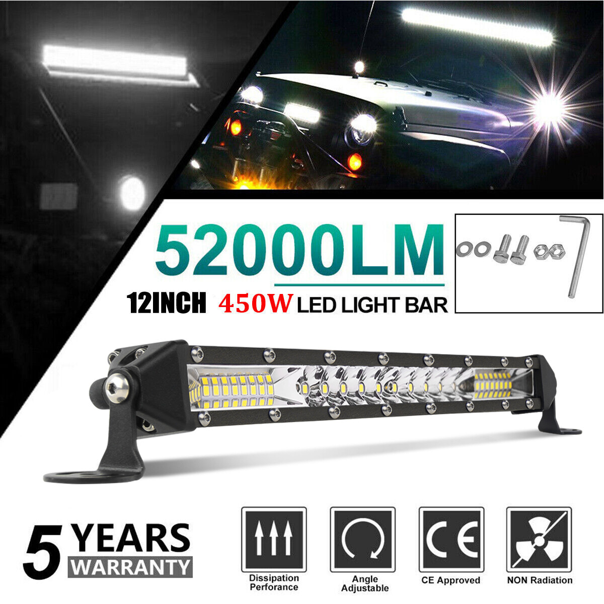 12″ inch 450W LED Work Light Bar Combo Spot Flood Driving Off Road SUV Boat ATV