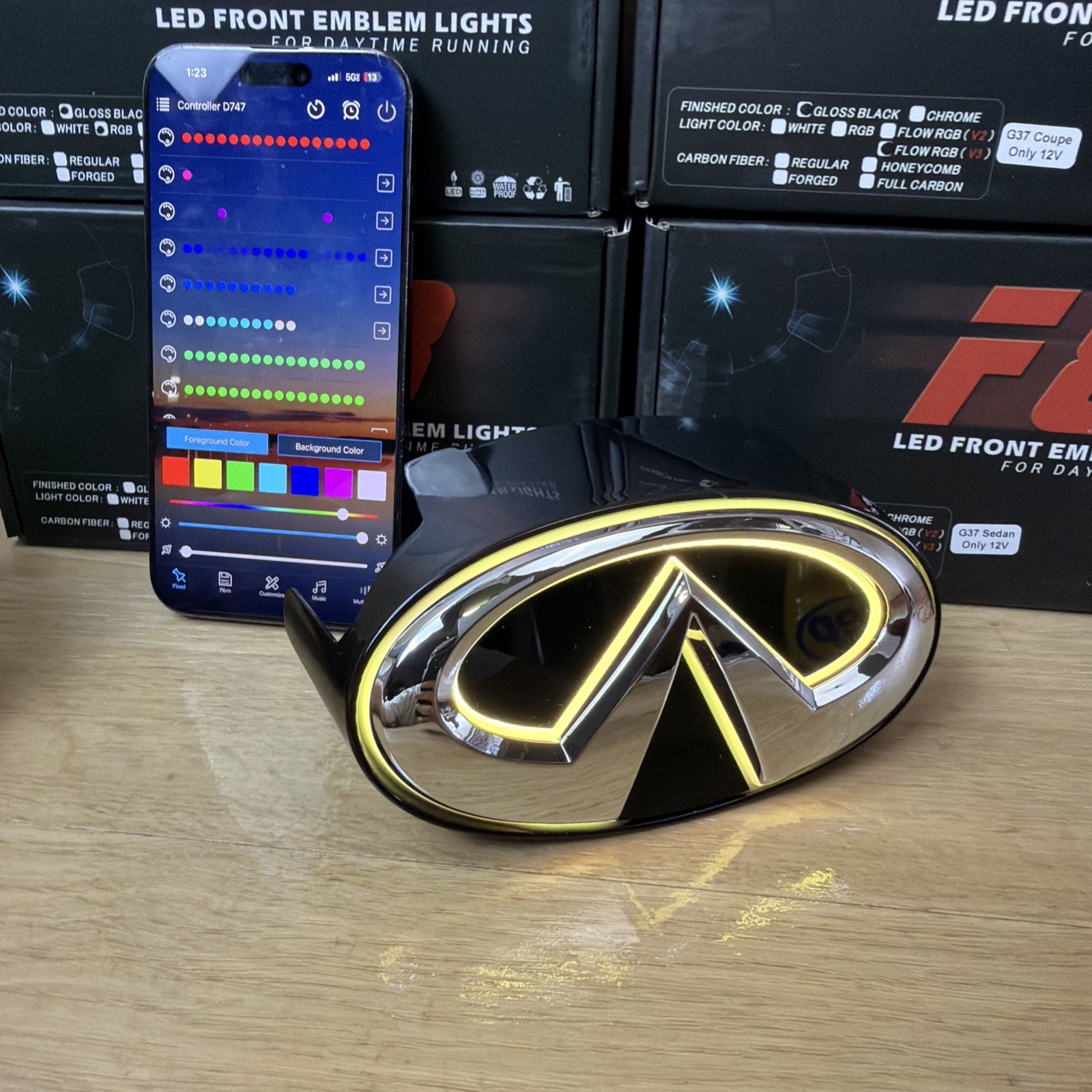 🟢2010-2013 INFINITI G37 RGB Emblem CHROME MULTICOLOR APP CONTROL SEDAN ONLY🟢