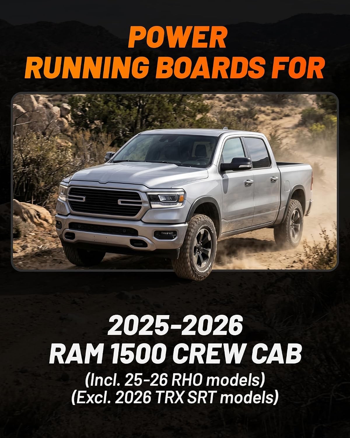 WOLFBOX E-RB01 Power Running Boards 2025-2026 Ram 1500 Crew Cab, 660lb, No-Drill