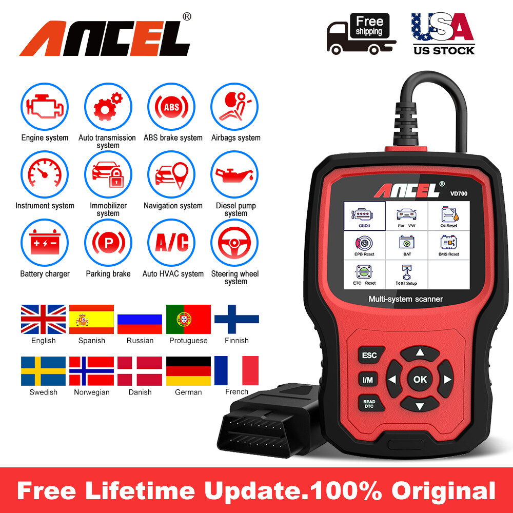 Ancel VD700 All System Diagnostic Car OBD2 Scanner Code Reader ABS SRS DPF Oil