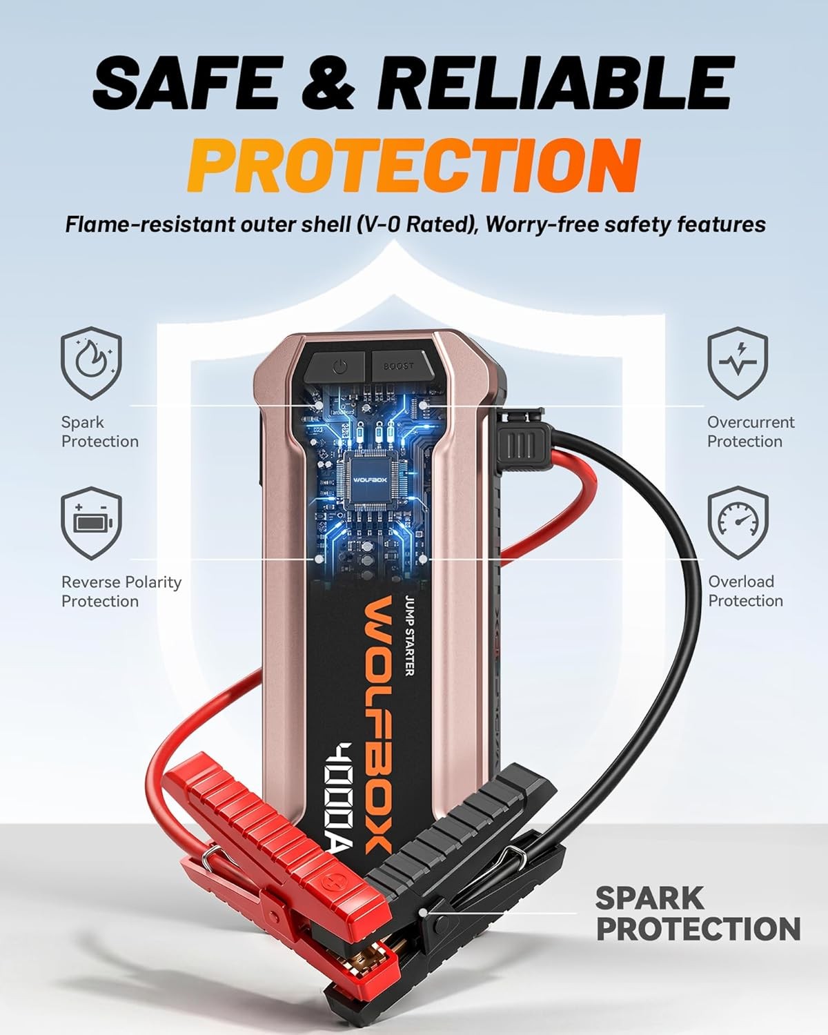 WOLFBOX 4000A Jump Starter With 12V Fast Charge Car Battery Booster Rose Gold
