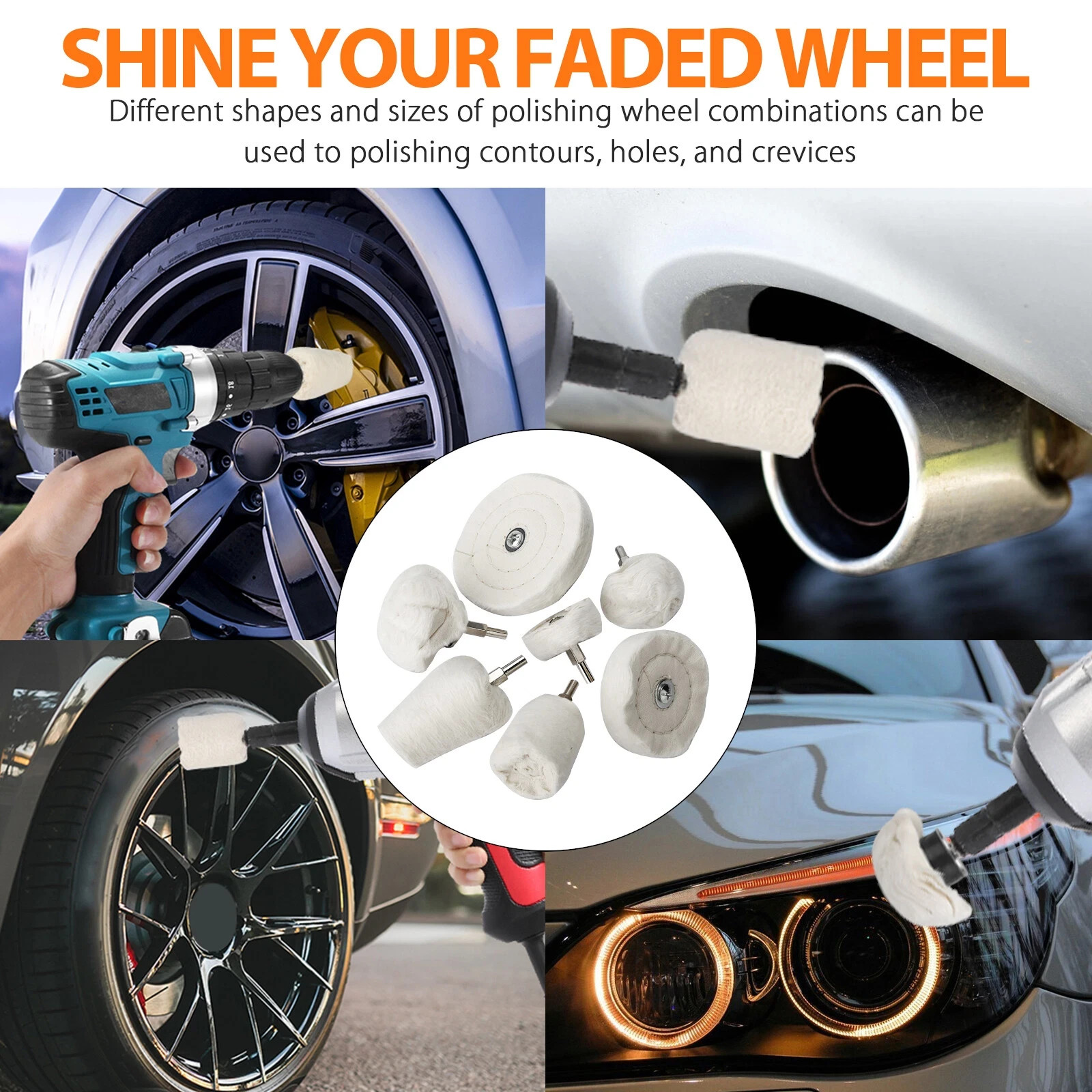 7PCS Car Polisher Polishing Buffing Pads Mop Wheel Drill Kit Aluminum Stainless