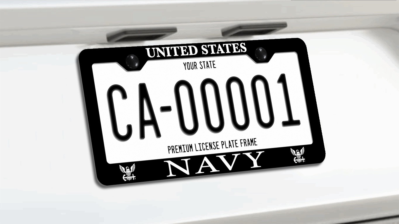 United States Navy Black License Plate Frame – Powder Coated Metal