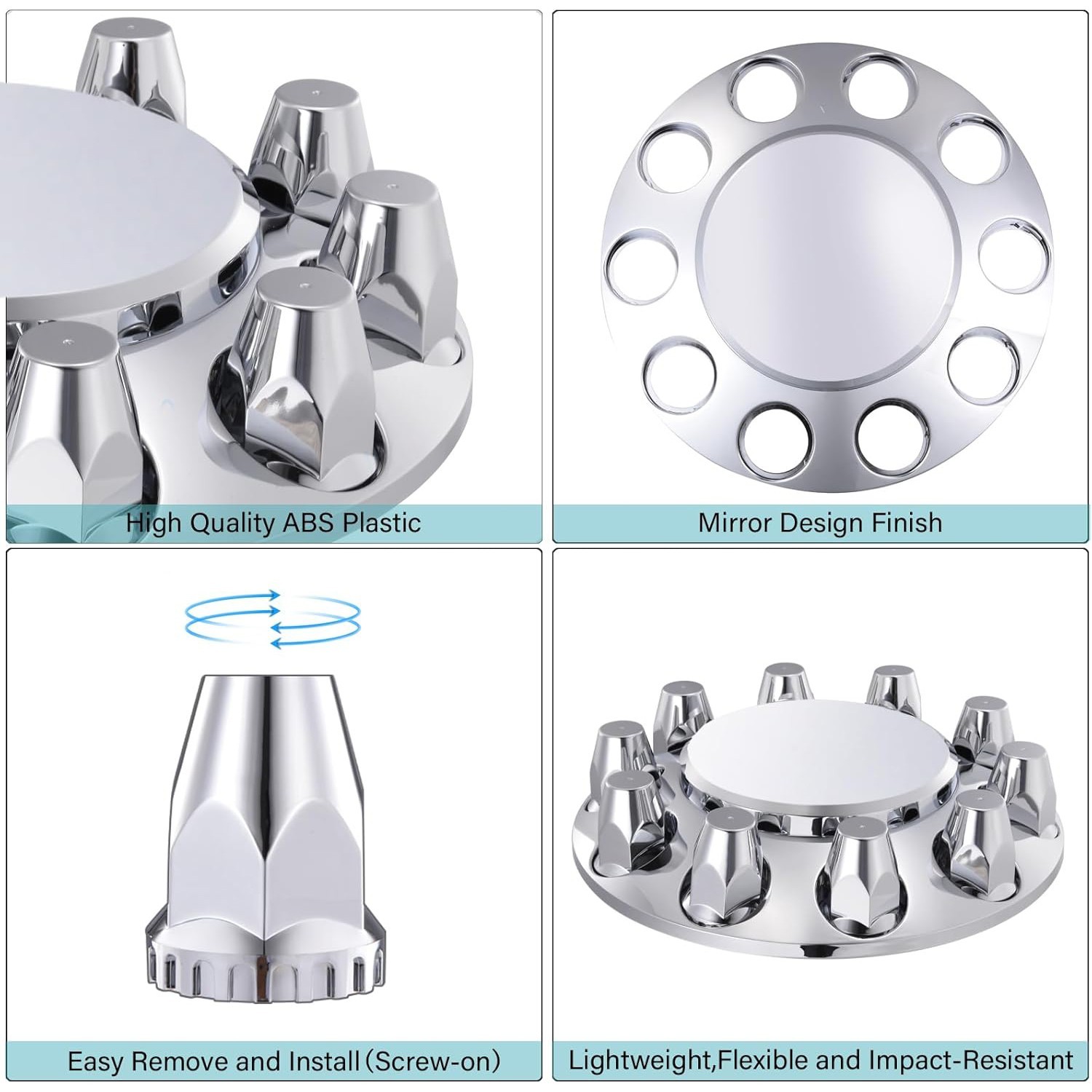 Chrome Front Axle Covers Dome Thread-on 33mm Wheel Lug Nut Caps for Semi Trucks